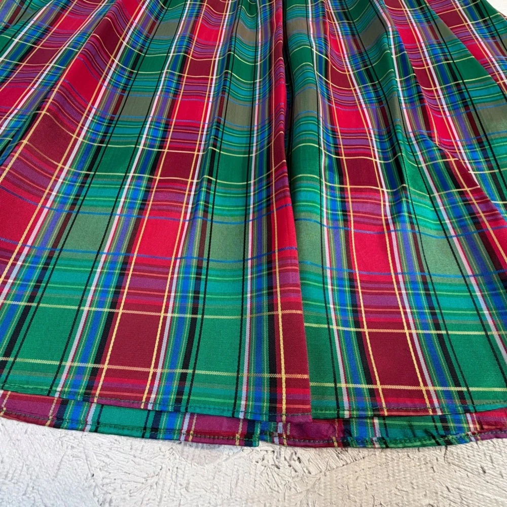 Vintage Taffeta Skirt Maxi Red Green Plaid Full‎ Length High Waisted Holiday